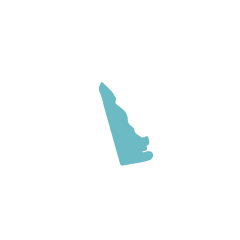 Silhouette of the state of Delaware paited in sky blue