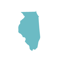 Silhouette of the state of Illinois paited in sky blue