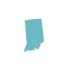 Silhouette of the state of Indiana paited in sky blue