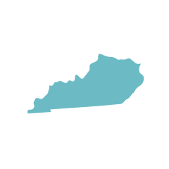 Silhouette of the state of Kentucky paited in sky blue