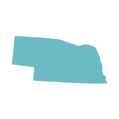 Silhouette of the state of Nebraska paited in sky blue