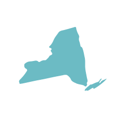 Silhouette of the state of New York paited in sky blue