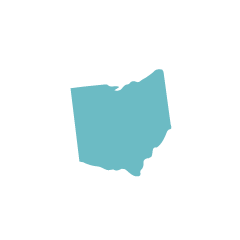 Silhouette of the state of Ohio paited in sky blue