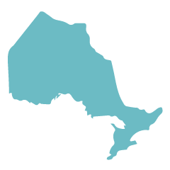 Silhouette of the state of Ontario paited in sky blue