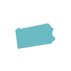 Silhouette of the state of Pennsylvania paited in sky blue