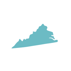 Silhouette of the state of Virginia paited in sky blue